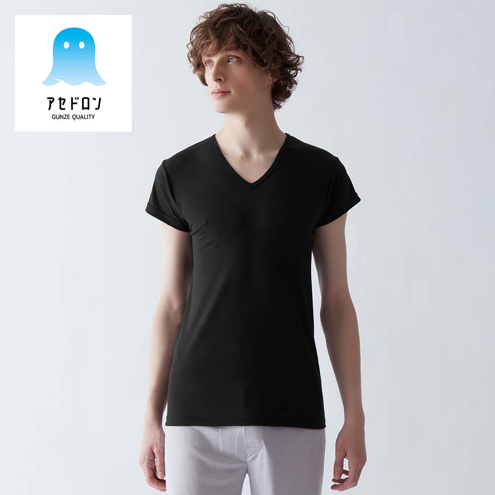 【アセドロン/鹿の子】VネックTシャツ(汗取りパッド付き)(短袖)